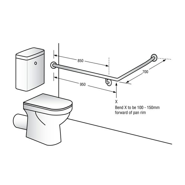 Rear/Side Wall Grab Rail 30Degree – Available In Various Handing Bathroom Accessories