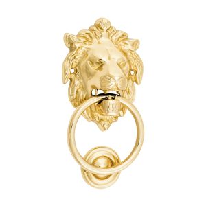 Restocking Soon: Eta Mid September – Lion Door Knocker Polished Brass 9330 Door Bells & Knockers