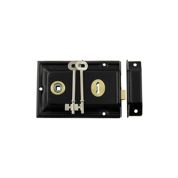 Rim Lock Matt Black Brass Trim 155X105Mm Td2000 Deadlocks & Night Latches