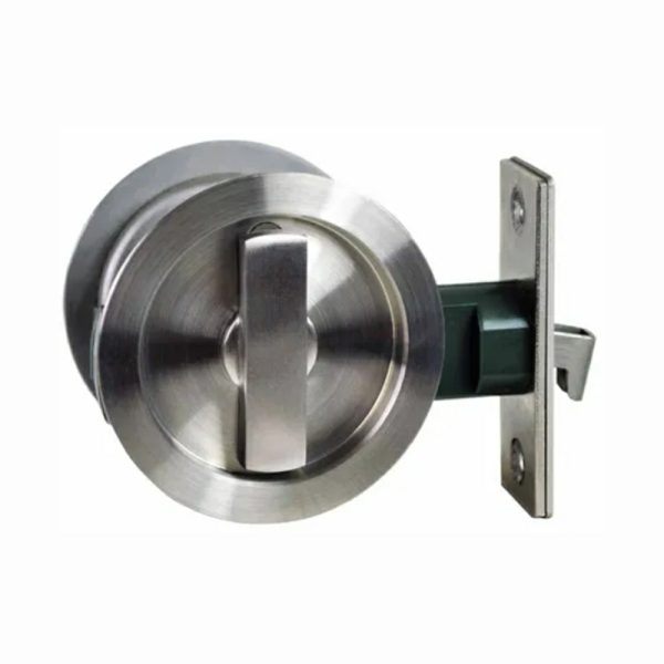 Round Sliding Cavity Door Lock Snib On Both Sides With Edge Pull Satin Stainless Steel Scd-Sn2-Rd-Ss Bathroom Door Hardware