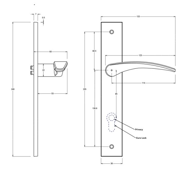 Sarlat Door Lever On Rectangular Backplate Privacy Kit With Turn – Available In Various Finishes And Sizes Brass Door Handles