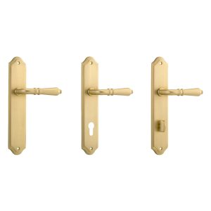 Sarlat Door Lever On Shouldered Backplate Brushed Gold Pvd – Customise To Your Needs Door Hardware