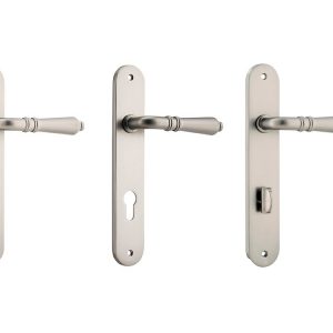 Sarlat Lever Door Handle On Oval Backplate Satin Nickel – Customise To Your Needs Door Hardware