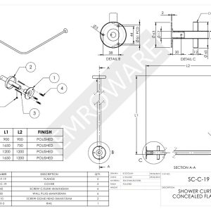 Sc90900 Shower Curtain Rail Polished Stainless Steel 900X900X19Mm Bathroom Accessories