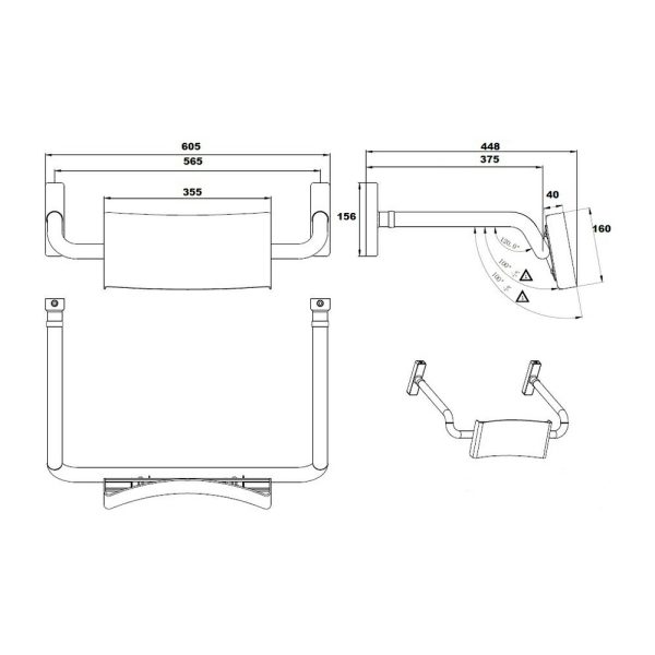 Vandal Proof Curved Rail Backrest – Available In Various Finishes Bathroom Accessories