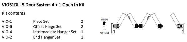 Vio Folding 5 Door System 4 + 1 Inward Opening Hardware Kit Satin Stainless Steel Vio51Disss Bifold & Sliding Door Hardware