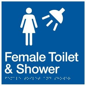 As1428 Compliant Toilet Shower Sign Female Braille Fts Blue 180X180X3Mm Bathroom Hardware