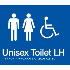 As1428 Compliant Toilet Sign Blue Unisex Disabled Braille Lh Transfer Mfdtlh Bathroom Hardware